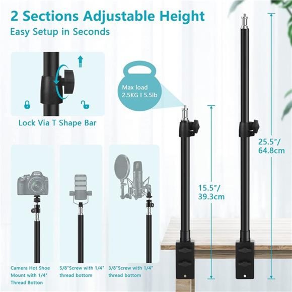 Camera Desk Mount Stand, 15.5-21.5" Adjustable Desktop C-Clamp Mounting Stand - Picture 4 of 6